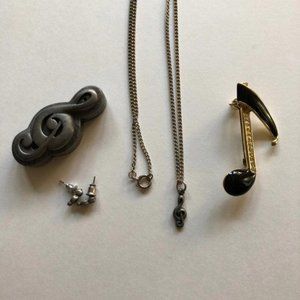Vintage Musical Note Earring, Necklace Set made by Torino & Brooch